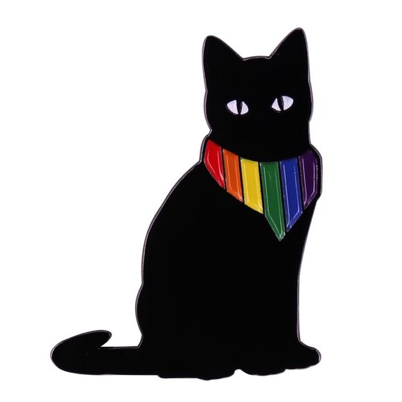 Black Rainbow LGBT Pride Cat Enamel Pins 55-1 - Picture 1 of 4